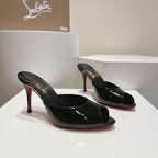 Black Open-Toe High Heel Mules