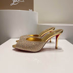 Gold Open-Toe High Heel Mules