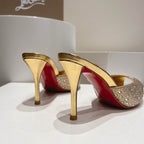 Gold Open-Toe High Heel Mules