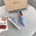 Light Blue Suede Penny Loafers