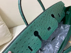40 Ostrich Malachite with Gold Hardware Bag